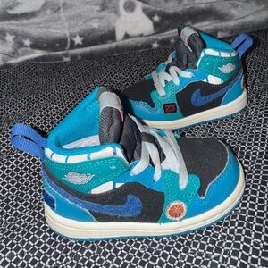 Air Jordan 1 Mid Toddler 6 6c Aqua Anthracite Glacier Blue Shoes Baby Sneakers